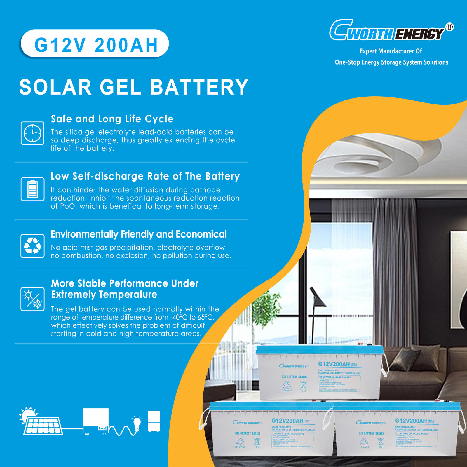 Solar Gel Battery G12V200AH - fiche technique
