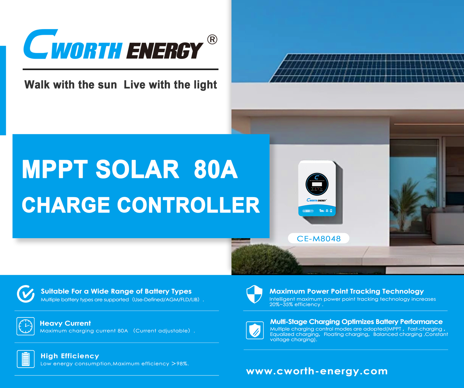 80A MPPT Solar Charge Controller Cworth energy - fiche technique