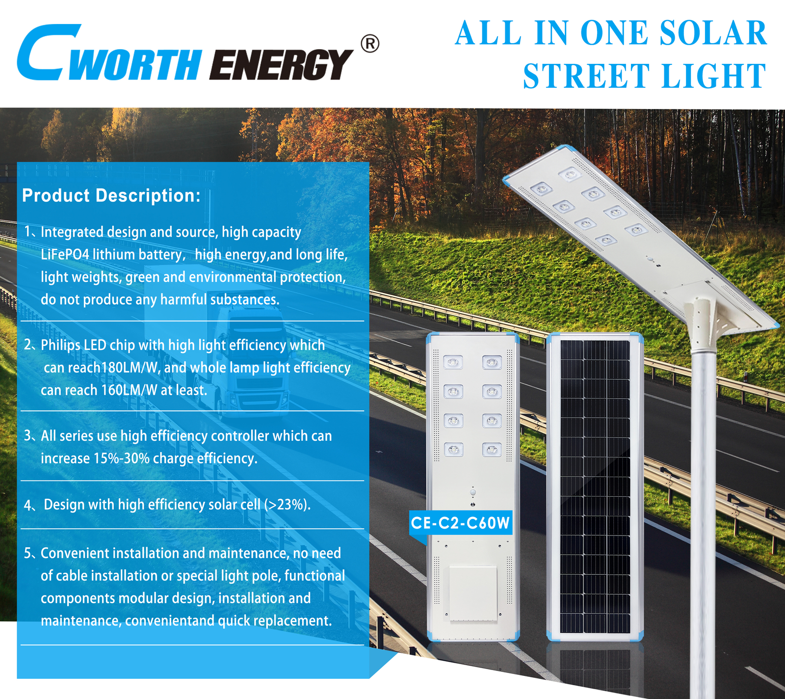CE-C2-C60W Cworth energy street light - fiche technique