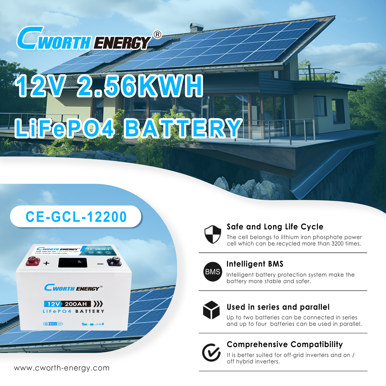 LiFePO4 Battery CE-GCL-12200 Cworth energy - fiche technique