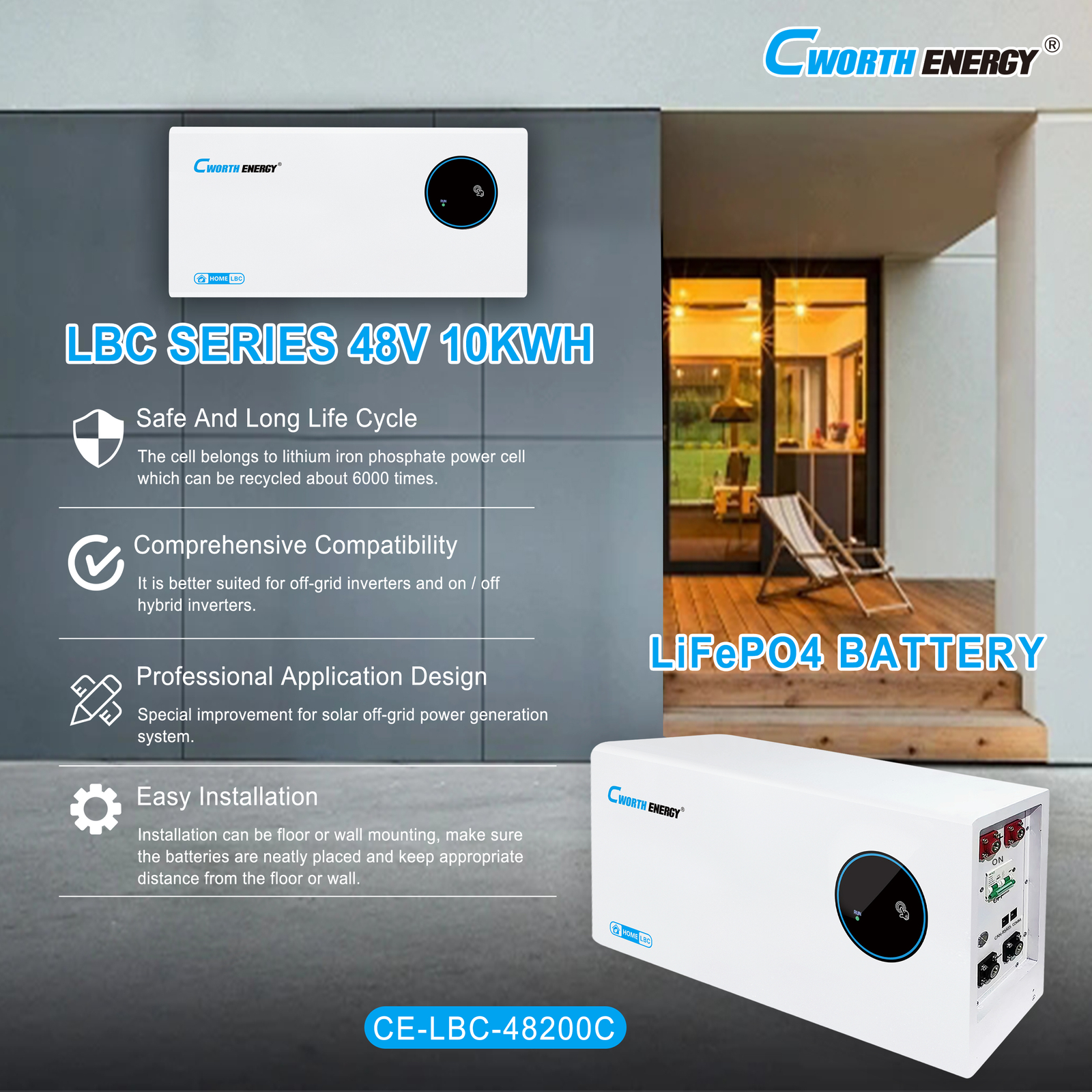 LiFePO4 Battery LBC-48200C 48V 10KWH Cworth energy - fiche technique