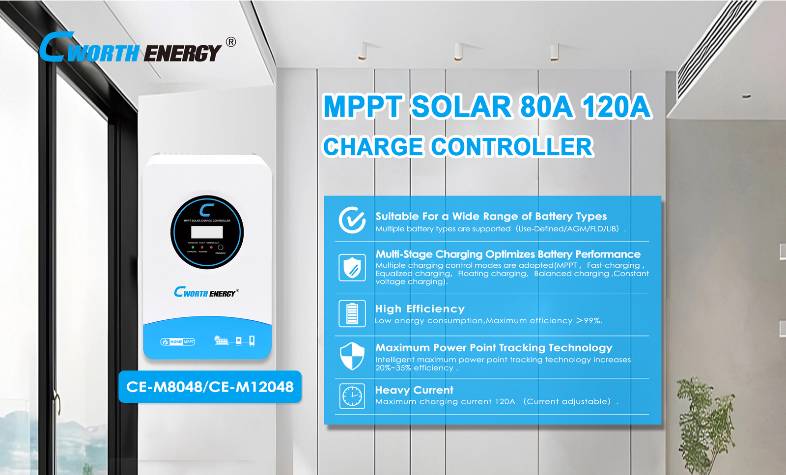 80A/120A MPPT Solar Charge Controller Cworth energy - fiche technique