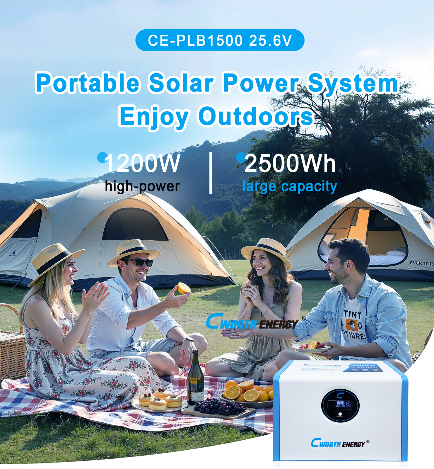 25.6V 2500WH Portable solar power system CE-PLB1500 - fiche technique