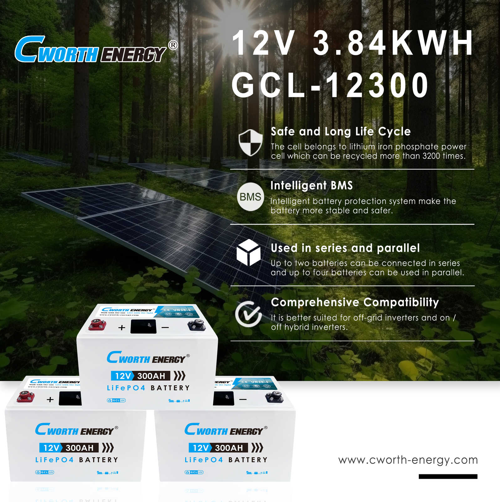 LiFePO4 Battery CE-GCL-12300 Cworth energy - fiche technique